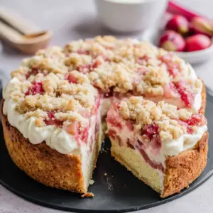 Unwiderstehlicher Rhabarberkuchen mit Vanillecreme und Streuseln: Das perfekte Rezept für den Frühling!
