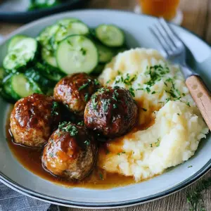 Saftige Fleischbällchen mit Gurkensalat und Kartoffelstampf: Das perfekte Rezept für dein Familienessen!