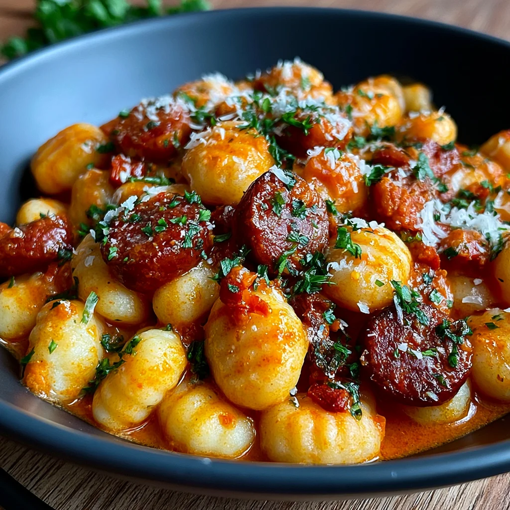 Gnocchi mit Chorizo und cremiger Harissa-Sauce: Ein einfaches Rezept für ein Geschmackserlebnis!