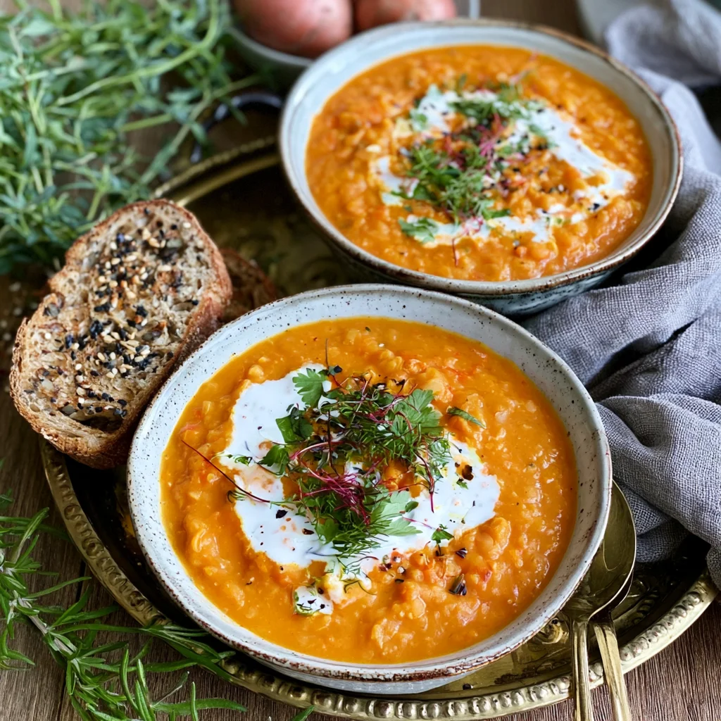 Herzhaftes Rezept für Rote Linsensuppe mit Süßkartoffeln – Gesund und Köstlich!